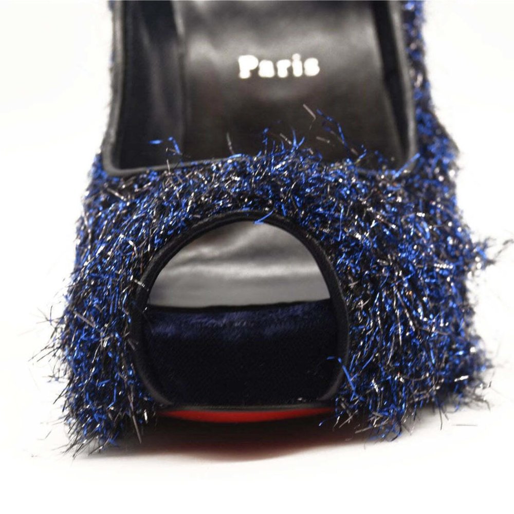 NEW $850 EU 38 Christian Louboutin Very Prive 120 Peep Toe Blue Metallic Threads - Picture 10 of 10